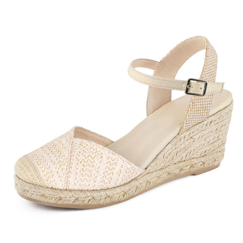 Women's Closed Toe Platform Sandals Summer Buckle Ankle Strap Espadrilles Wedge Sandals
