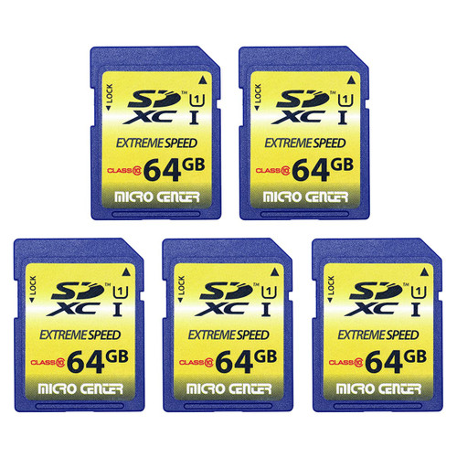 64GB Class 10 SDXC Flash Memory Card Full Size SD Chip USH-I U1 Trail Camera by Micro Center (5 Pack)