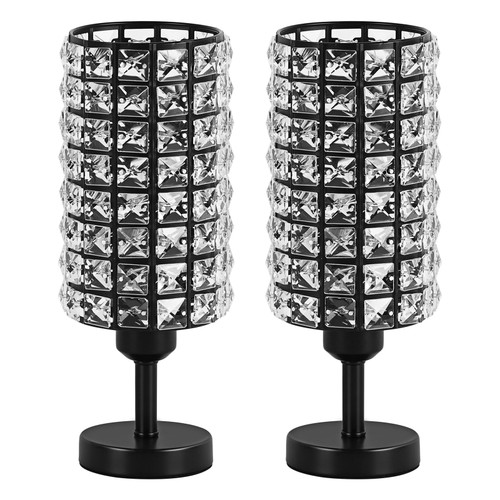Crystal Table Lamp Black Crystal Lamps Set of 2 Small Crystal Bedside Lamp with Crystal Lamp Shade Lamps for Bedroom Night Stand Living Room Girl's Room