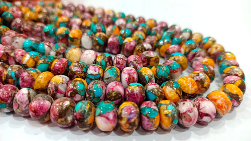 Natural Gemstone Multi Color Copper Oyster Turquoise Rondelle Plain Smooth 8-9mm Beads (Mohave Spiny Oyster)