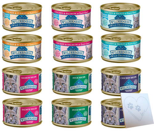Buffalo Blue Cat Food Variety Sampler - 6 Flavors: Duck, Salmon, Chicken, Chicken & Turkey, Chicken & Trout, Chicken & Salmon (3oz Each, 36oz Total)