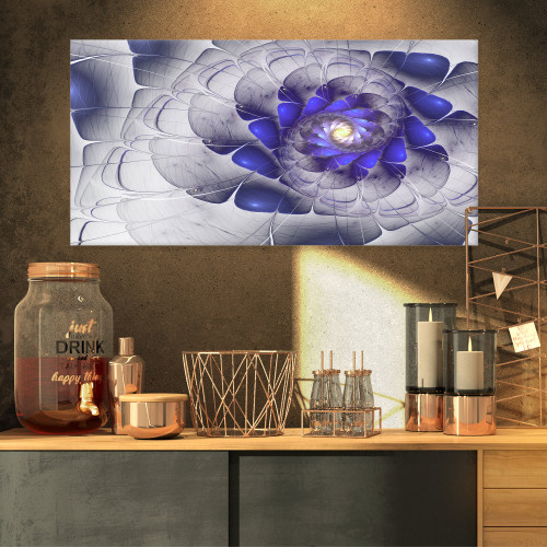 PT11827-32-16 Fractal Flower Grey Blue Digital Large Floral Canvas Art Print, 32x16