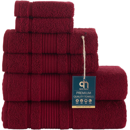 6-Piece Bath Towels Set, 100% Turkish Cotton Premium Quality Bathroom Towels, Soft and Absorbent Turkish Towels, Set Includes 2 Bath Towels, 2 Hand Towels and 2 Washcloths (Burgundy)