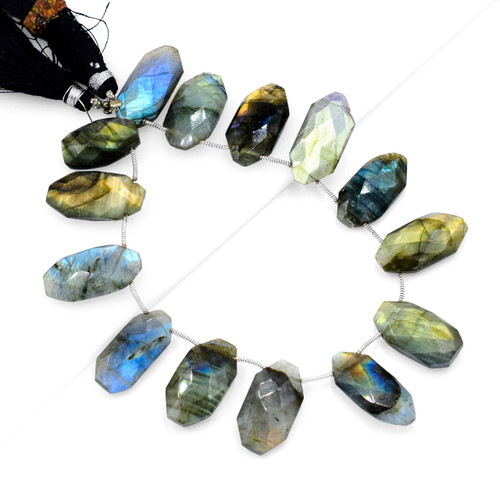 Natural Labradorite Gemstone Beads Briolette Faceted DIY Making Jewelry Loose Stone Bead 1 Strand Jade Crystal Glass Stones for Necklace, Bracelet, Pendant (Labradorite A4)