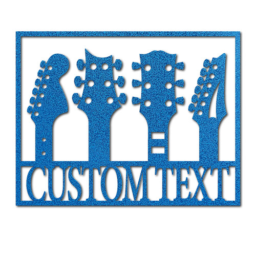 Guitar Custom Headstock Metal Sign (15" W x 11 1/2" H, Hammered Blue)