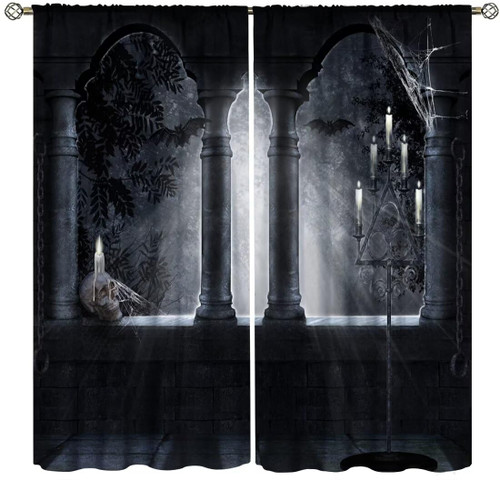 Gothic Forest Windows Curtains Gothic Style Architecture Dark Forest Window Drapes for Bedroom Living Room Blackout Curtains 63x63in