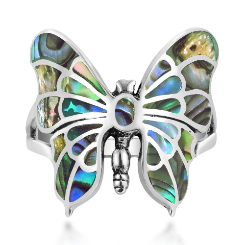 Exotic Graceful Butterfly Abalone Shell Inlay .925 Sterling Silver Ring | Casual Comfort Fit Silver Rings for Women | Butterfly Ring | Gift for Women (8)