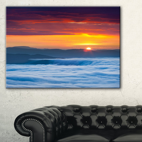 PT9597-32-16 Sunrise Over Foggy Ocean Vertical Landscape Photo Canvas Print, 32x16, Blue PT9597-32-16 Sunrise Over Foggy Ocean Vertical Landscape Photo Canvas Print, 32x16, Blue