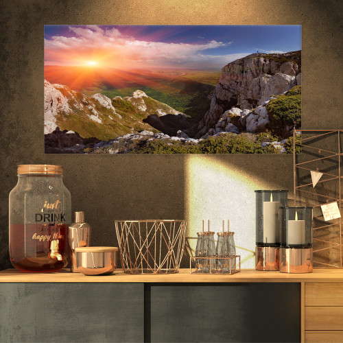 PT9610-32-16 Sunrise Through Rocky Mountains Landscape Photo Canvas Print, 32x16, Green PT9610-32-16 Sunrise Through Rocky Mountains Landscape Photo Canvas Print, 32x16, Green
