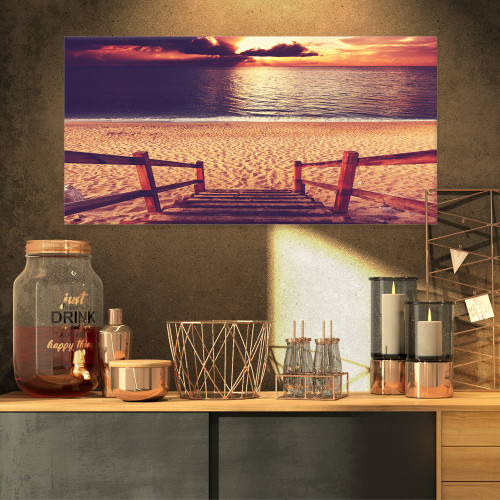 PT10805-32-16 Wood Boardwalk in Beach at Evening-Large Sea Bridge Canvas Art Print-32X16, 32x16 PT10805-32-16 Wood Boardwalk in Beach at Evening-Large Sea Bridge Canvas Art Print-32X16, 32x16