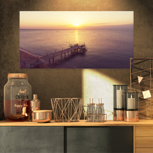 PT10812-32-16 Boardwalk Over The Beach at Sunset-Large Sea Bridge Canvas Art Print-32X16, 32x16 PT10812-32-16 Boardwalk Over The Beach at Sunset-Large Sea Bridge Canvas Art Print-32X16, 32x16