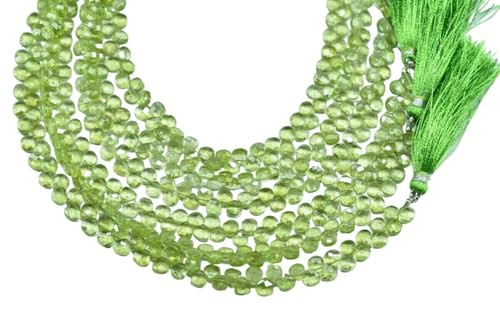 Natural Peridot 4.5mm Heart Gemstone Faceted Briolette Beads 7.5 Inch Strand YO-Strand- 17092