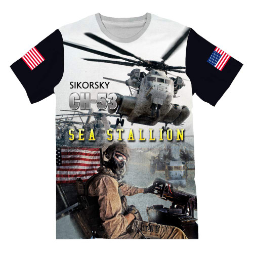 USMC Ch-53 Sea Stallion Helicopter T-Shirt for Mens 3D Allover Printed Military Tees