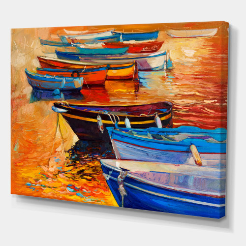 Boats In The Harbor During Warm Colourd Sunset I Nautical & Coastal Canvas Wall Art