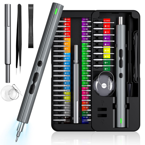 Mini Electric Screwdriver Set, 58 in 1 Cordless Power Precision Screwdriver Set with 50 Magnetic Bits, Magnetic Precision Electric Screwdriver with Led Lights for Phone Watch Camera