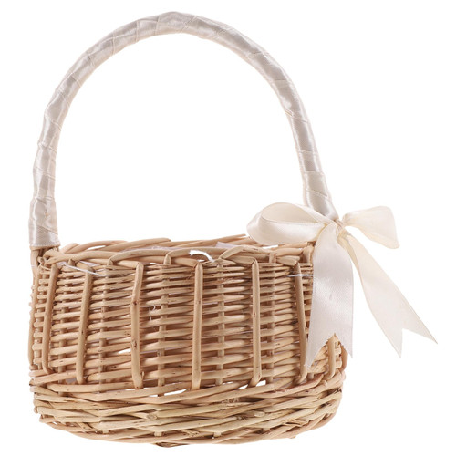3pcs Woven Storage Basket Wicker Flower Girl Baskets Wedding Flower Basket Bath Wicker Basket Rattan Flower Basket Easter Gifts Basket Woven Basket with Handle Outdoor Candy Willow