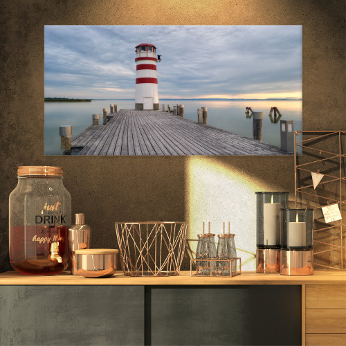PT11091-32-16 Lighthouse at Lake Neusiedl at Sunset-Large Sea Bridge Canvas Art Print-32X16, 32x16 PT11091-32-16 Lighthouse at Lake Neusiedl at Sunset-Large Sea Bridge Canvas Art Print-32X16, 32x16
