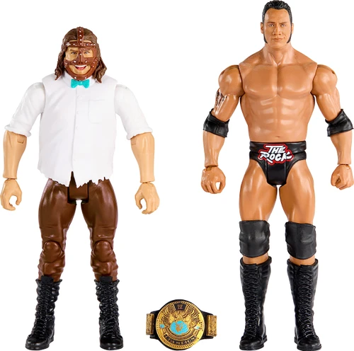 WWE The Rock vs Mankind Championship Showdown Action Figure 2-Pack with Championship, 6-inch