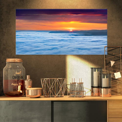 PT9595-32-16 Sunrise Over Foggy Ocean Landscape Photography Canvas Print, 32x16, Yellow PT9595-32-16 Sunrise Over Foggy Ocean Landscape Photography Canvas Print, 32x16, Yellow