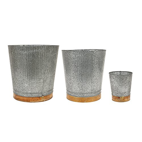 Creative Co-op Set of 3 Round Galvanized Metal Buckets/Planters with Copper Band