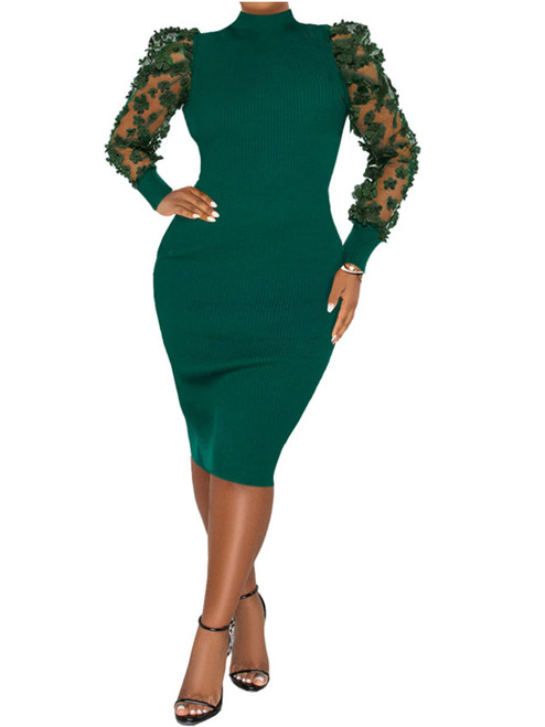 Women's Sexy Ribbed Bodycon Dress Lace Long Sleeve Slim Fit Midi Dress Turtle Neck Night Club Party Dresses Green XL Women's Sexy Ribbed Bodycon Dress Lace Long Sleeve Slim Fit Midi Dress Turtle Neck Night Club Party Dresses Green XL