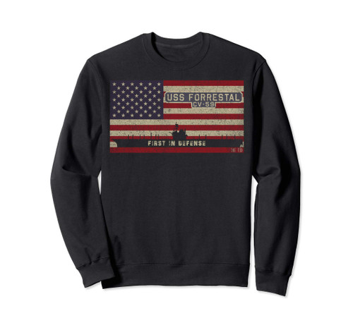 USS Forrestal CV-59 Aircraft Carrier American Flag Sweatshirt