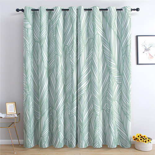 Green Leaf Curtains for Bedroom Living Room, Botanical Blackout Curtains 63 Inch Length, Leaves Patterned Grommet Drapes 2 Panels Set, Window Treatments & Home Decor