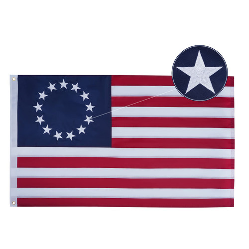 Betsy Ross Flag 5x8 ft Outdoor Made in USA, Embroidered 13 Star American Flags Heavy Duty, Double Sided Colonial Flag 13 Stars for Outdoor Indoor Use Long Lasting Betsy Ross Flag 5x8 ft Outdoor Made in USA, Embroidered 13 Star American Flags Heavy Duty, Double Sided Colonial Flag 13 Stars for Outdoor Indoor Use Long Lasting