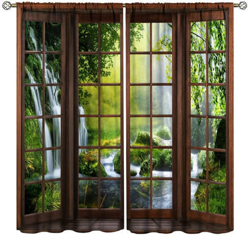 Beautiful Stream Tropical Forest Curtains Beautiful Natural Landscape Forest Scenery Curtain with Rod Pocket for Bedroom Home Decor Drapes Window Treatments 2 Panels Set 42x63in