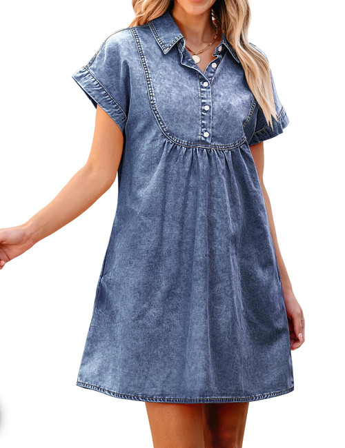 Womens Fashion Denim Dresses for Women 2024 Casual Short Jean Dress Womens Jean Dresses Casual Summer Women's Dresses Casual Dresses Reef Blue Size Large Fits Size 12 / Size 14