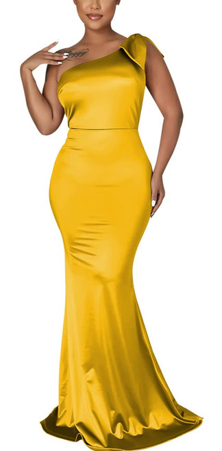 Womens Ruched One Shoulder Bodycon Dress Sexy Sleeveless Club Cocktail Party Pencil Dresses Yellow