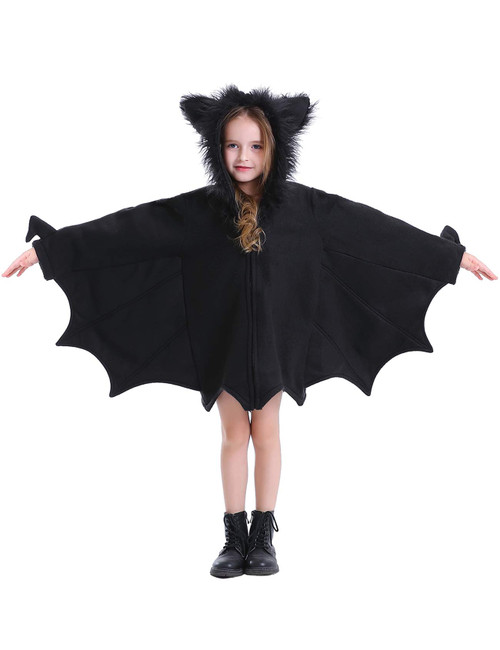 Bat Costume for Kids Animal Cosplay Girls Black Cute Cozy Children Halloween Vampire Zipper Dress XS