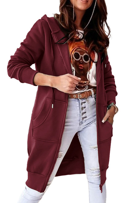 Women's Zip Up Hoodies Casual Long Sleeve Hooded Sweatshirts Spring Fall Jacket Coat with Pockets (Wine Red,Medium)
