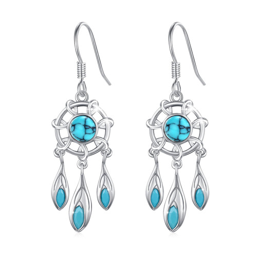 Dream Catcher Earrings 925 Sterling Silver Turquoise Dangle Earrings Turquoise Dreamcatcher Dangling Drop Earring Jewelry Gifts for Women Girls
