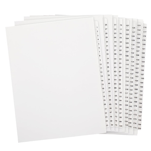 1 Set Tab Dividers Numbered Dividers Un-Punched Letter Size Binder Dividers with Number Tabs Paper Page Dividers White Binder Index Dividers for Office Documents Files 8.5 x 11 Inch(1-200)