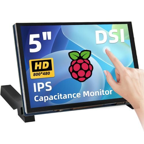 5 Inch Raspberry Pi Touchscreen, 800x480 DSI IPS LCD Display, 5-Point Touch Capacitive Screen, Monitor for Raspberry Pi 5/Pi 4B/3B+/3B/B+/Zero/400, Driver-Free
