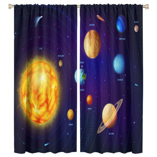 Kids Outer Space Curtains, Solar System Window Treatment for Bedroom Galaxy Knowledge Universe Planets Educational Blockout Window Drapes for Girls Boys Study Room 42x63in