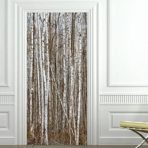 3D Door Decal Close up a Forest Birch Trees Door Sticker Self-Adhesive Removable Door Mural Wallpaper Peel & Stick Wall Decal Art Home Decor for Bedroom