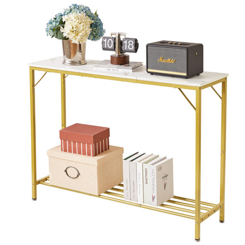42.1" L Console Table, Industrial entryway Table, Narrow Sofa Table with Shelves, Entrance Table for Entryway, Hallway, Living Room, Foyer, Corridor, Office, Gold & White UHST006W 42.1" L Console Table, Industrial entryway Table, Narrow Sofa Table with Shelves, Entrance Table for Entryway, Hallway, Living Room, Foyer, Corridor, Office, Gold & White UHST006W