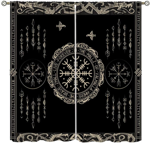 Nordic Vikings Curtains,Vintage Tribe Norse Viking Mystic Totem Symbol Ancient Window Treatments for Bedroom Living Room Kitchen Drapes 2 Panel Set,Total Size 42" x 63"