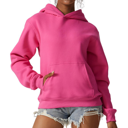 Womens Sweatshirts Hoodies Fleece Long Sleeve Shirts Pullover Fall Clothes with Pocket Azalea Pink S