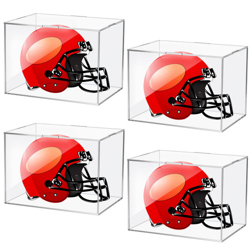 4 Pcs Mini Helmet Display Case, Acrylic Clear Mini Football/Helmet Display Box Plastic Mini Helmet Protection Holder for Collecting Sports Memorabilia Toy 5 x 5 x 7''