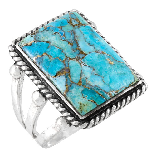 Turquoise Ring Sterling Silver 925 Genuine Gemstones Size 6 to 11 (Sky Matrix Turquoise) (7)