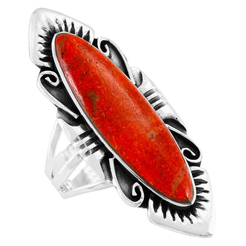 Coral Ring Sterling Silver 925 Genuine Gemstones Size 6 to 11 (Coral) (7)