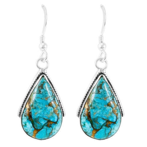 Turquoise Earrings 925 Sterling Silver & Genuine Copper-Infused Matrix Turquoise (Select style) (Dangling Teardrops) Turquoise Earrings 925 Sterling Silver & Genuine Copper-Infused Matrix Turquoise (Select style) (Dangling Teardrops)
