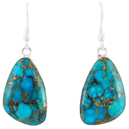Turquoise Earrings 925 Sterling Silver & Genuine Copper-Infused Matrix Turquoise (Select style) (Free-Form Drops) Turquoise Earrings 925 Sterling Silver & Genuine Copper-Infused Matrix Turquoise (Select style) (Free-Form Drops)