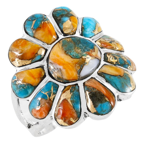 Spiny Turquoise Sunburst Ring Sterling Silver 925 Genuine Gemstones Size 6 to 11 (Spiny Turquoise) (9) Spiny Turquoise Sunburst Ring Sterling Silver 925 Genuine Gemstones Size 6 to 11 (Spiny Turquoise) (9)