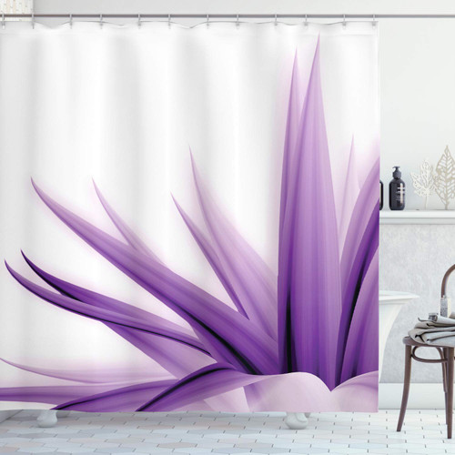 Flower Shower Curtain, Purple Ombre Style Long Leaves Water Colored Print with Calming Details Image, Cloth Fabric Bathroom Decor Set with Hooks, 69" W x 84" L, Purple White Flower Shower Curtain, Purple Ombre Style Long Leaves Water Colored Print with Calming Details Image, Cloth Fabric Bathroom Decor Set with Hooks, 69" W x 84" L, Purple White