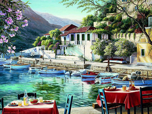 Greek Harbor - Canvas OR FINE Print Wall Art