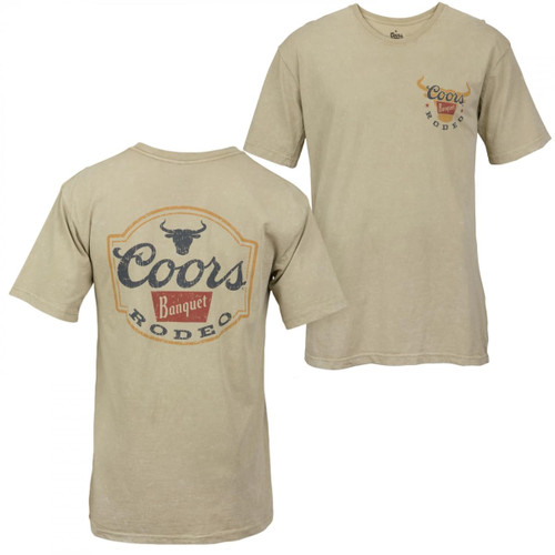 Coors Banquet Rodeo Logo Distressed Front and Back Tan T-Shirt (as1, Alpha, x_l, Regular, Regular)